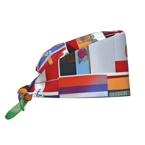 YYHHAOFA Breathable Work Hat Various Flags Printed for Chef, Nursing, Spa, Facial Care, Fitness Black
