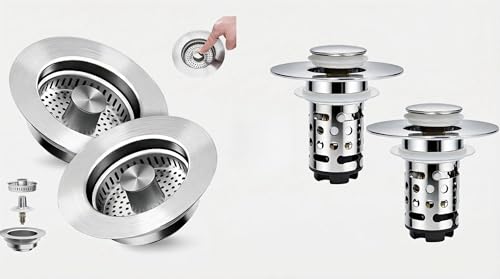 2Pack Coladores para Fregadero de Cocina y Baño Acero Inoxidable
