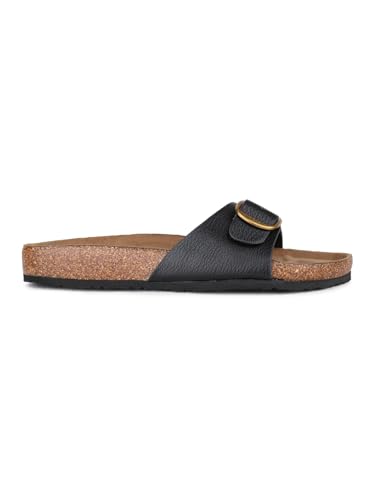 Image of Womens Black Casual Solid Pattern Open Toe Flat Slip-On Sandals