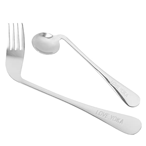 NOLITOY Ergonomic Angled Eating Spoon 1 Set of Fork Spoon Stainless Steel Lightweight for Seniors Bedside Feeding Assistance