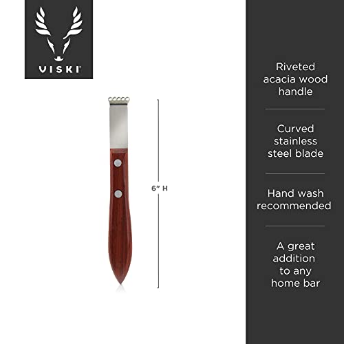 Image of Viski Citrus Zester, Acacia Wood Handle, Lemon Zester Bar Tool, Stainless Steel Citrus Zester, Riveted Base, Set of 1