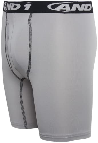 And1 Boys' Underwear - Long Leg Performance Compression Boxer Briefs, Functional Fly (10 Pack), Size X-Large, Grey/Black/Grey #TOP3