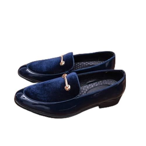 Men's Casual Oxfords for Men Slip-on Dress Loafer Shoes Synthesis Patent Leather & Faux Suede Vamp Rubber Lug Outsole