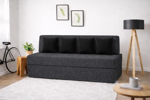 Image of Coirfit (4-in-1 Four Seater Sofa Cum Bed (1 Year Warranty) with 4 Free Cushions | Folding Sofa, Bed, Lounger, Diwan | Removable Washable Cover | Compact & Lightweight -Dark Grey 6x6 Feet