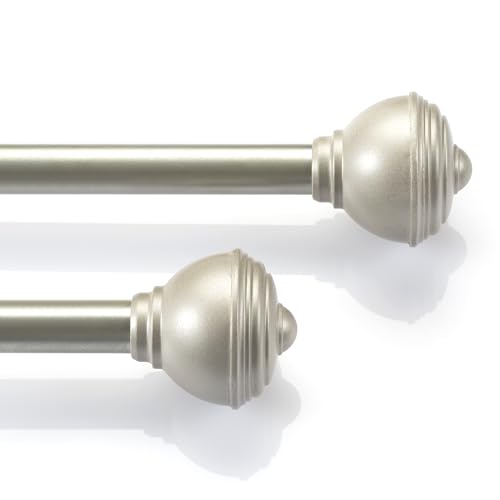Deco Window 2 Pc Extendable Curtain Rod for Doors & Windows, 16mm Diameter, 28"-48" Adjustable Length, Iron Telescopic Rod with Round Finials, Nickel