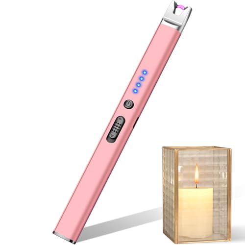 LcFun Accendino elettrico di tipo C, ricaricabile, antivento, lungo, ricaricabile, USB, al plasma, per cucina, campeggio, camino, fuochi d'artificio (rosa)