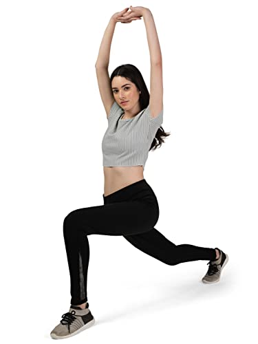 Image of Mehrang Gym wear Mesh Leggings Workout Pants with Side Pockets /Stretchable Tights /Highwaist Sports Fitness Yoga Track Pants for Women & Girls