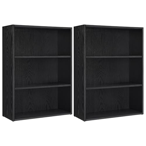 Image of VASAGLE Set of 2 Bookshelves, 23.6 Inches Wide, 3-Tier Open Bookcases with Adjustable Storage Shelves, Floor Standing Units, Ebony Black ULBC163T56-2
