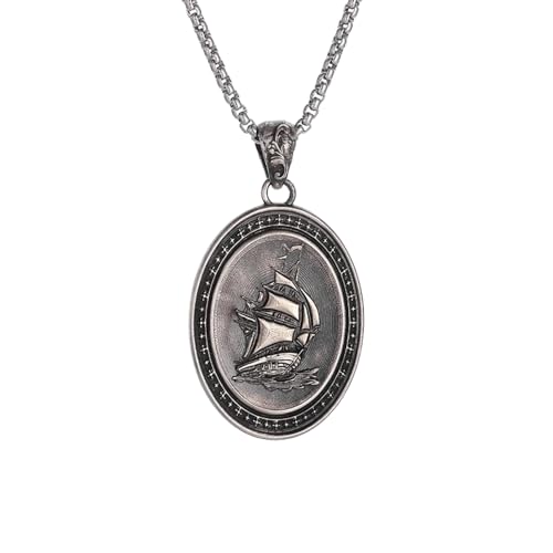 IOETSEUT Hommes Collier personnalisé Rétro Gothique Pirate Bateau Voile Médaille Pendentif...