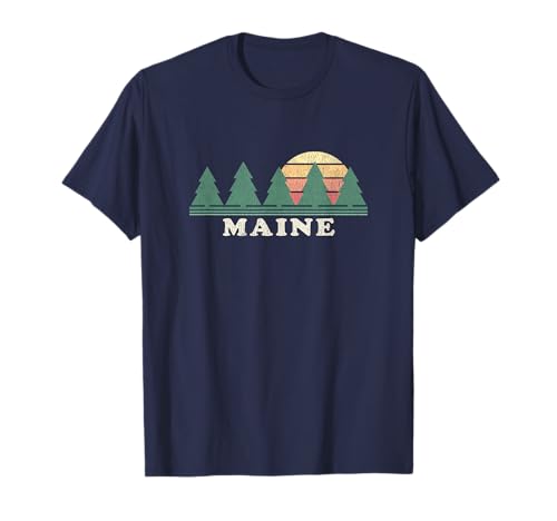 Maine ME - T-shirt vintage com estampado retro dos anos 70 t-shirt, Azul, S