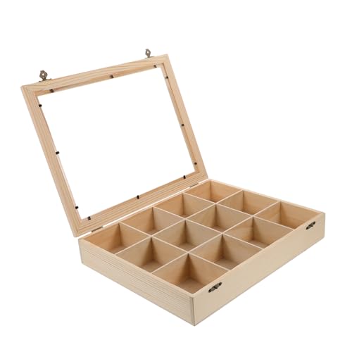 SOLUSTRE Mineral Specimens Case Rock Collection Display Box Wooden Storage Sturdy Acrylic Compartment for Home Dec