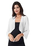  CHICTRY Femme Boléro de Mariage Soirée en Mousseline de Soie Eté Gilet Court Manches 3/4 Chemise de Plage Vacances Cardigan Casual Châle Élégant Top Blouse Taille Unique Blanc Taille Unique