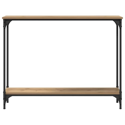 Mesa consola de roble Artisan de 100 cm con estante y marco de metal 6