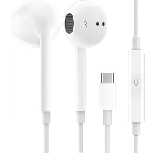 1Pack Wired Earphones with USB-C Connector for iPhone Headphones in-Ear Earbuds,Built-in Microphone and Volume Control Headsets Compatible with iPhone 15/16 Plus/Pro/Max/Pad Pro/Air/Mini & More