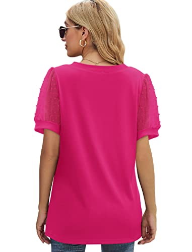 Image of Aokosor Womens Summer Tops V Neck T Shirts Swiss Dot Puff Sleeve Tops Loose Casual Tshirts