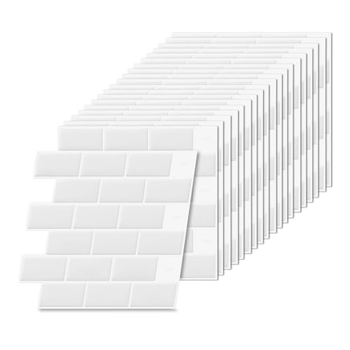 Relaxdays Azulejos Adhesivos 20 Unidades 3D autoadhesivos baño y Cocina Blanco 30x30 cm