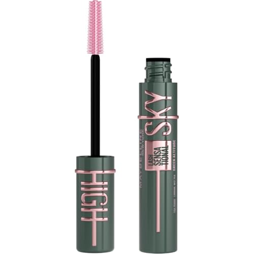 Maybelline New York Mascara Allungante e Volumizzante, Lunghezza e Volume Senza Limiti, Tenuta 24H, Arricchito con Pigmenti Verdi, Mascara Sky High, TonalitĂ : Green Altitude, 7,2 ml