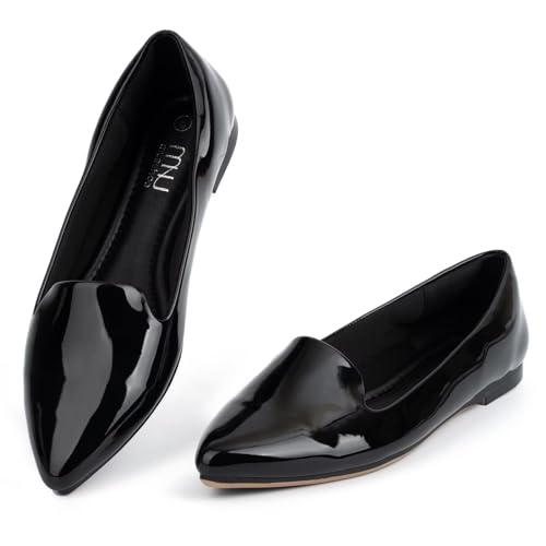 Image of MUSSHOE Black Flats for Women Pointed Toe-Comfortable Business Casual Work Shoes, Dressy Suede Slip On with Memory Foam for Office, Teacher & Standing All Day