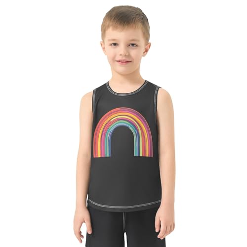 Boys Tank Top Shirts Rainbow Colorful Striped Sleeveless T-Shirts Crew Neck for Kids Clothing Children2