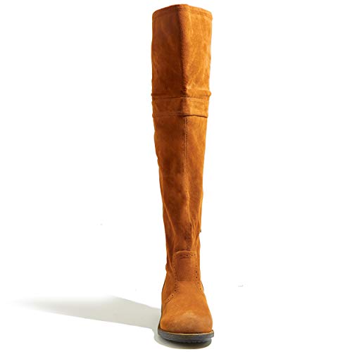 Qupid Relax-70 Over The Knee Thigh High Or Knee High Casual Stacked Heel Cuff Boot Zooshoo, Rust Oil Finish, Size 6.5 #TOP6