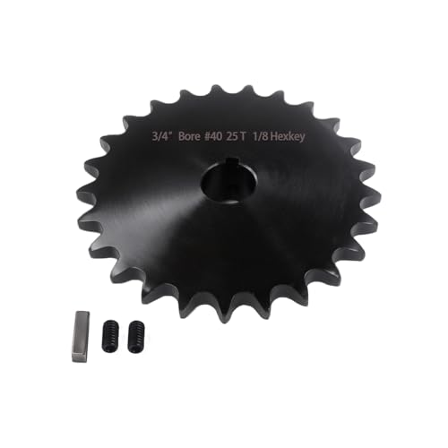Image of #40 Roller Chain Sprocket 25 Tooth 3 /4 inch Bore 3 /16 inch Keyway Black Oxide Rust-Proof &2 Set Screws & Key Included for Mini Bike Go-Kart Balanced Performance,Industrial Drive,Hardened 1045 Steel 40BS25-3 /4