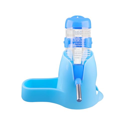 Hopzab Hamster Water Bottle Automatic Feeder, 80ml No Drip Drinking Dispenser with Stand for Small Animals like Guinea Pig, Rabbit, Rat– Free Standing or Hanging Design (Blue)
