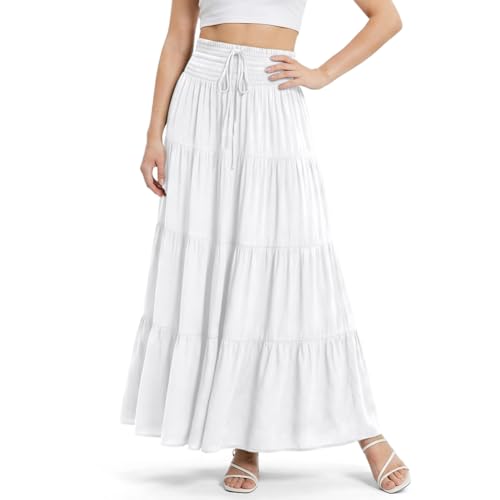 Alaoo Femme Jupe 2 en 1 Bohème, Femme Taille Haute A-Ligne Longue Jupe des Décontractée Vacances L'été Plage Vintage, Longue Maxi Jupe Bohême Tour de...