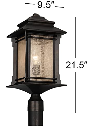 Franklin Iron Works Hickory Point Rustic Outdoor Post Light Fixture Walnut Bronze Steel 21 1/2" Frosted Cream Glass Lantern For Exterior House Porch Patio Outside Garden Driveway Lawn Walkway #TOP3