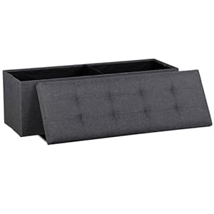 SUPER DEAL Folding Storage Ottoman Bench Foot Rest Storage Chest,15 x 43 x 15 Inches End of Bed Bench with Divider for Living Room Bedroom Entryway, 660 lbs Load Capacity, Linen Fabric, Dark Grey