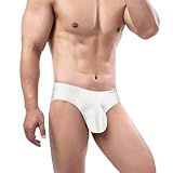ZONBAILON Mens Sexy Bulge Enhancing Briefs Underwear Low Rise Ice Silk Big Ball Pouch Underpants White M
