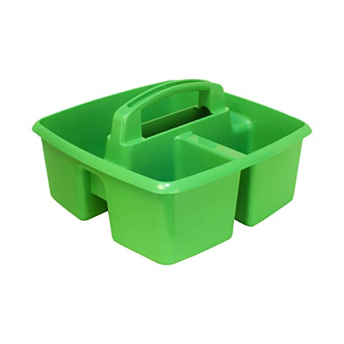 Image of Storex 3-Compartment Small Caddy - Multipurpose Classroom Organizer with Handle, Green, 5-Pack (00951U06C)