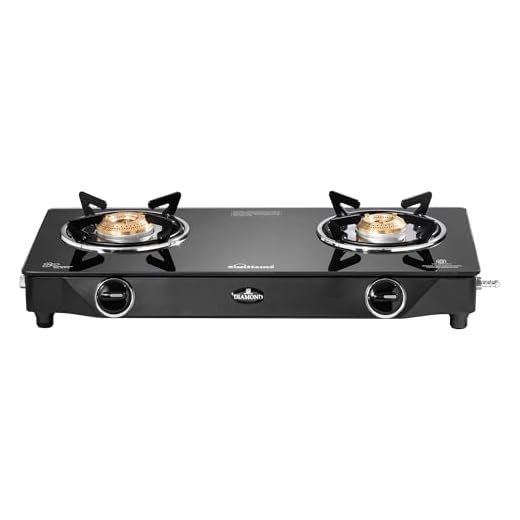 Sunflame Diamond 2 Burner Gas Stove | 1 Medium and 1 Small Brass Burners | 2-Years Product Coverage by Sunflame | Manual Ignition | Ergonomic Knobs | Toughened Glass Top | PAN India Presence| Black