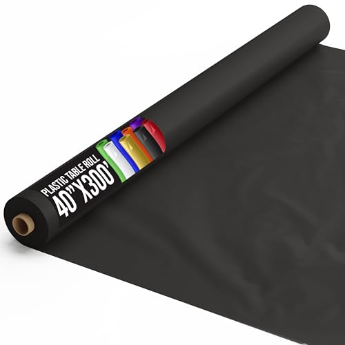 Exquisite Black Plastic Rectangular 300 Feet Tablecloth Roll - Premium Quality Disposable Banquet Table Covers - 40'' x 300' - Elegant for All Occasions by Party Solids - Used condition - US$34.67
