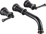 Hangoro Tub Faucet, Widespread 3 Holes Wall Mount Roman Bathtub Faucet Lever 2-Handles, Brass Rougn-