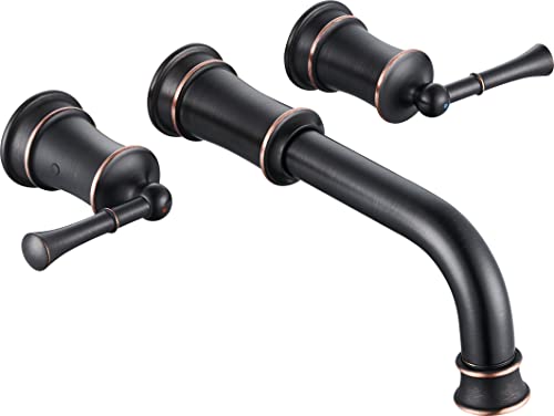 Hangoro Tub Faucet, Widespread 3 Holes Wall Mount Roman Bathtub Faucet Lever 2-Handles, Brass Rougn-In Valve High Flow 360° Swivel Spout Faucet For Bathroom, Oil Rubber Bronze(B2306-Orb) #TOP3