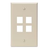 Leviton QuickPort Wallplate, Single Gang, 4-Port, 41080-4IP, Ivory