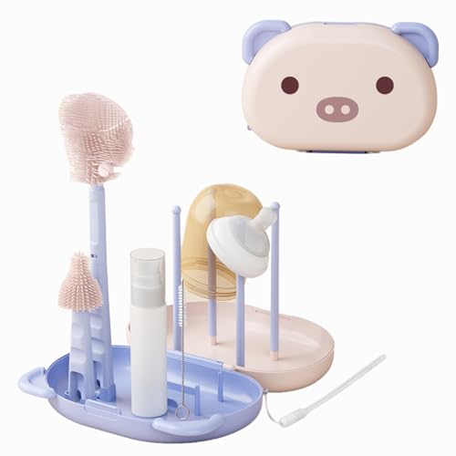 Image of Leucite Bottle Brush and Straw Cleaner Brush Set, 6 in 1 Bottle Brush Cleaner Set with Drying Rack, Detachable Bottle Brush, Nipple Brush, Straw Brush, Soap Dispenser, Ideal Gifts for Baby & New Moms