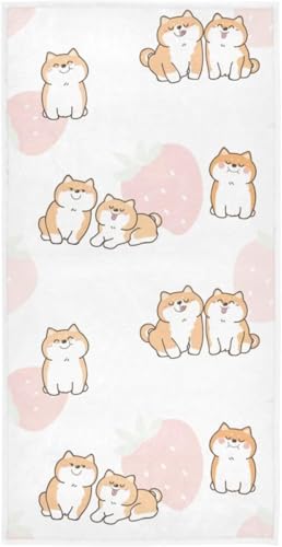 フェイスタオル バスタオル 綿 速乾 薄手 柴犬 いぬ 犬柄 アニマル イチゴ いちご 苺 かわいい 可愛い 大判 タオル 部屋干し 柔らかく 肌に優しい 四季通用 家庭用 ホテル 業務用