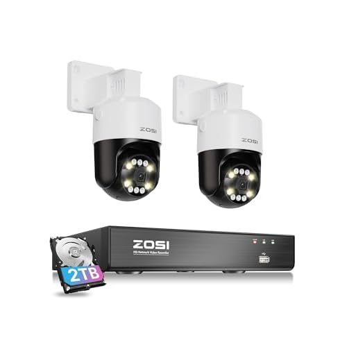 ZOSI 8CH (16CH Expandable) 4K PoE Security Camera System with AI Face Person Vehicle Detection, 2 x 5MP 3K Outdoor Auto Tracking PT PoE IP Camera with 5X Digital Zoom, 2-Way Audio, 2TB Hard