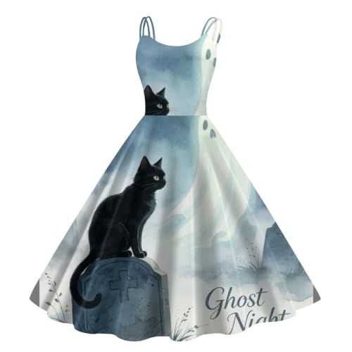 Vestido de mujer con tirantes finos y evasé para Halloween negro elegante