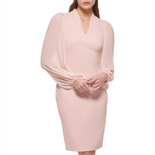 Vince Camuto Women's Chiffon Balloon Sleeve V-Neck Crepe Sheath Mini Dress2