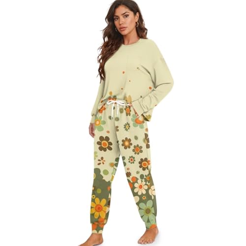 Image of Women's Pajamas Set Soft 2 Piece Loungewear Long Sleeve Pj Set Matching Sleepwear with Pockets for Women Plus Size