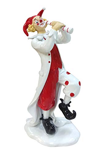 Oberle Dekofigur Musik Clown mit Flöte rot weiß 23,5 cm Figur Karneval Köln Harlekin Cover