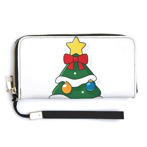 Cartoon Christmas Tree Simple PU Leather Clutch Long Bifold Wallet, Coin Purse Credit Pass Case, Durable Card-Holder Money Storage for Women Men