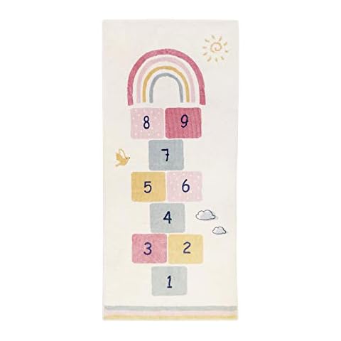 U'Artlines 27.6"x63" Kids Hopscotch Floor Rug Ultra Soft Educational Rugs for Children Non-Slip Playtime Rugs Rectangle Nursery Rugs for Bedroom Playroom(Beige) Cover