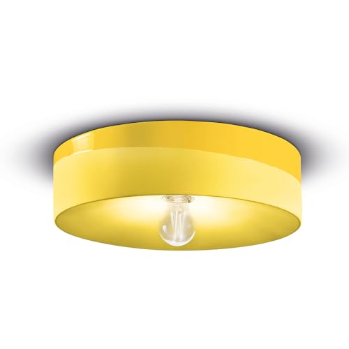 Plafonnier grand vintage decò pi en céramique jaune à douille e27 pour salon