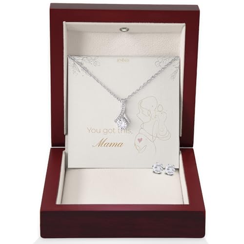 JEMINES Motherhood Mommy Necklace with Meaningful Message Card Elegant Jewelry Gift (Motherhood, Alluring Beauty Set)