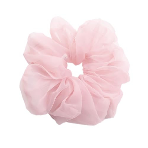 Pack of 3 Hair Bobbles Hair Accessories Chiffon Organza Hair Rings Hair Scrunchie Large Hold Elastic Hair Wiggle for Girls and Women Light Pink A