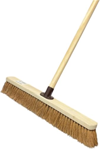 24” Soft Coco Bristle Broom Indoor Outdoor Soft Broom Sweeping Brush with Wooden Handle Natural Indoor Floor Brush with Dense Soft Bristles Brooms for Office Warehouse and Garage 60cm Brush