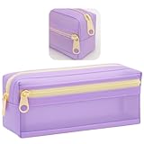 Estojo Escolar 2 Divisoria de Nylon Grande Transparente Organizador Material Lápis Caneta Borracha Papelaria Fofa Compartimento Fecho Metalico Volta as Aulas Box Necessaire Menino Menina (Lilás)
